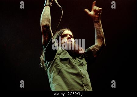 Mailand Italien 03 May 2000 : Pantera, Live-Konzert im Forum von Assago, der Sänger von Pantera, Phil Anselmo , während des Konzerts Stockfoto
