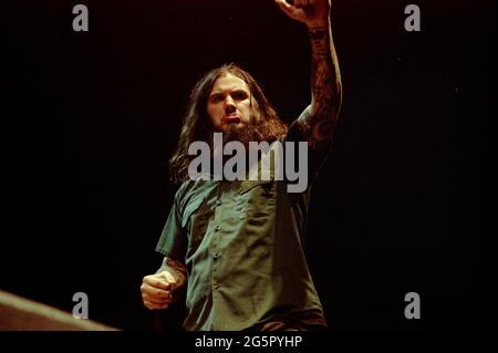 Mailand Italien 03 May 2000 : Pantera, Live-Konzert im Forum von Assago, der Sänger von Pantera, Phil Anselmo , während des Konzerts Stockfoto