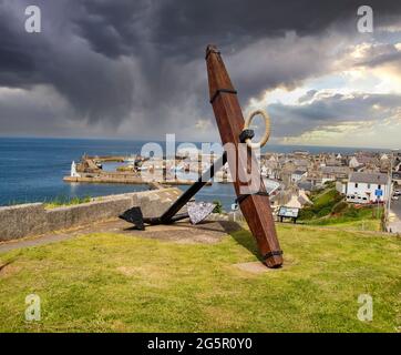 Sieht aus wie Regen? In Macduff, Aberdeenshire, Schottland, Großbritannien. Stockfoto