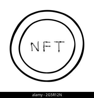 Cartoon Vektordarstellung der NFT-Münze. Schwarz umrandet und weiß gefärbt. Stock Vektor