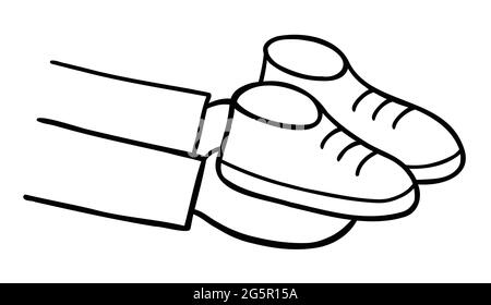 Cartoon Vektor Illustration von Geschenk neue Schuhe. Schwarz umrandet und weiß gefärbt. Stock Vektor