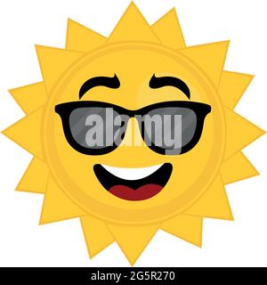 Vector Emoticon Illustration einer Cartoon-Sonne mit Sonnenbrille Stock Vektor