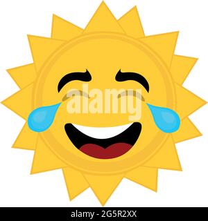 Vector Emoticon Illustration eines Zeichentrickfilm-Charakter der Sonne weinen vor Tränen der Freude Stock Vektor