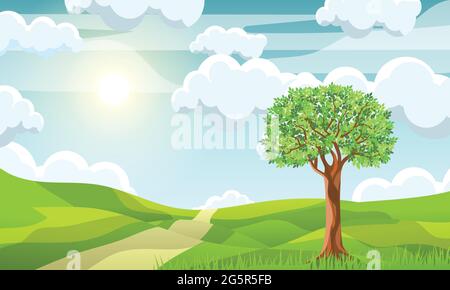 Schöne Landschaft von grünen Wiesen Stock Vektor