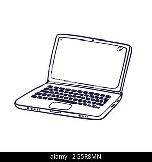 Notebook im Doodle-Stil. Notizbuch mit leerem weißen Bildschirm auf weißem Hintergrund Vektorgrafik Stock Vektor