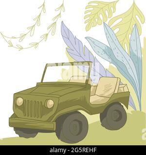 Safari Jeep, touristischen Transport für Fahrten Abenteuer Stock Vektor