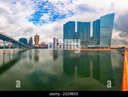 Macau, China Stadtbild am Nam Van Lake. Stockfoto
