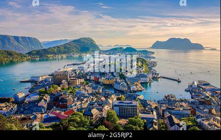 Norway Alesund City von Aksla Belvedere Stockfoto