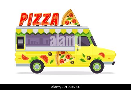 Symbol des Pizza Food Truck auf Weiß isoliert Stock Vektor