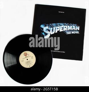 Superman The Movie Original Motion Picture Soundtrack auf Vinyl LP-Album. Warner Brothers Records. Musik von John Williams Albumcover Stockfoto