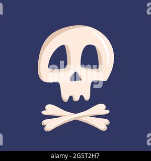 Weißes Schädel- und Kreuzknochen-Symbol auf blauem Hintergrund Stock Vektor