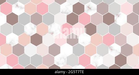 Abstrakte geometrische nahtlose Hexagon-Muster Pastellfarbe mit Marmor Textur elegante Hintergrunddesign für Teppich, Tapete, Kleidung, Verpackung, Batik Stock Vektor