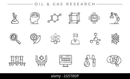 Öl und Gas Forschung Konzept Linie Stil Vektor-Symbole gesetzt Stock Vektor
