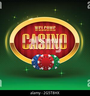 Leuchtender Retro-Lichtrahmen mit Beleuchtungs-Display und Casino-Text auf rotem Hintergrund. Casino-Banner auf einer glänzenden Retro-Plakatwand. Vektorillust Stock Vektor