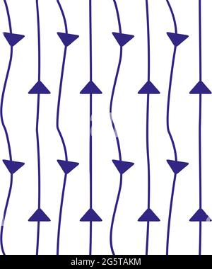 Abstrakt handgezeichnetes Nahtloses Muster mit blauen dünnen Streifen, Dreiecken. Strukturierte kreative Kunst grenzenloser Hintergrund. Wiederholen Ornament Dekor für Stoff, Papier wickeln, drucken, Tapete. Vektorgrafik Stock Vektor