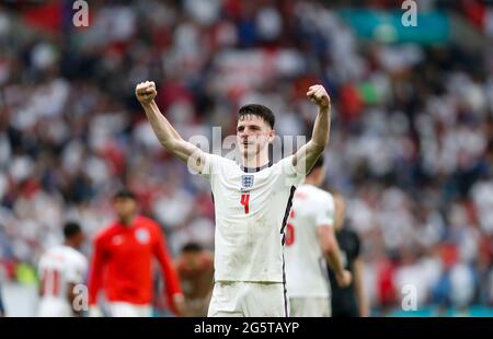 London, Großbritannien. Juni 2021. Der englische Declan Rcy feiert nach dem Spiel der Runde 16 zwischen England und Deutschland bei der UEFA EURO 2020 in London, Großbritannien, am 29. Juni 2021. Quelle: Han Yan/Xinhua/Alamy Live News Stockfoto