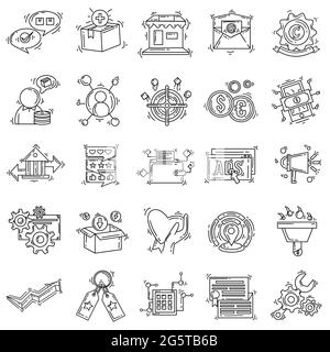 ECommerce Icon Set. Handgezeichnetes Icon Set, Umriss schwarz, Doodle Icon, Vektor Icon Design. Stock Vektor