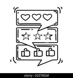 E-Commerce Testimonial. Handgezeichnetes Icon-Set, Umriss schwarz, Doodle-Icon, Vektor-Icon-Design. Stock Vektor