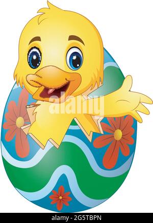 Niedliche kleine Ente schlüpfte aus einem Ei Stock Vektor