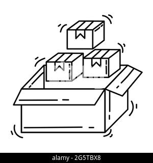 ECommerce Icon Inventory . Handgezeichnete Icon-Set, Umriss schwarz, Doodle-Symbol, Vektor-Icon-Design. Stock Vektor