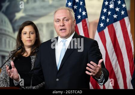 Washington, Usa. Juni 2021. Der US-Repräsentant Steve Scalise (R-LA) spricht auf einer Pressekonferenz der republikanischen Führung des Repräsentantenhauses. Kredit: SOPA Images Limited/Alamy Live Nachrichten Stockfoto