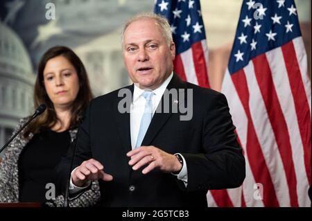 Washington, Usa. Juni 2021. Der US-Repräsentant Steve Scalise (R-LA) spricht auf einer Pressekonferenz der republikanischen Führung des Repräsentantenhauses. Kredit: SOPA Images Limited/Alamy Live Nachrichten Stockfoto