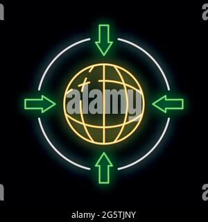 Suchinformationen im globalen Internet-Symbol Glow Neon-Stil, Online-Computer-Datenbank Cloud Umriss flache Vektor-Illustration, isoliert auf weiß. Concep Stock Vektor