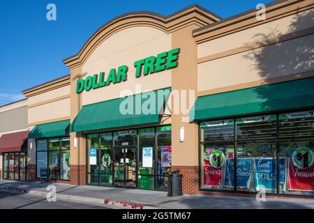 Dollar Tree extreme Discounter, wo alles ist bunter 1 oder weniger, in Loganville, Georgia. (USA) Stockfoto