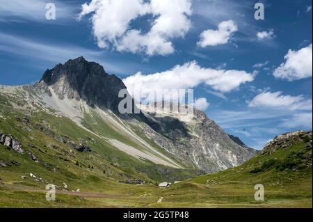 Oberengadiner Landschaft bei Grevasalvas aus der Region Gem. Sils im Engadin/Segl, am 20.07.19. Stockfoto