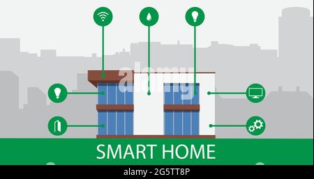 Handy Smart Home Haus app Anwendung Konzept. Home Automation System. Vector Illustration Stock Vektor