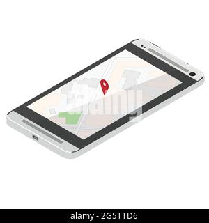 Navigation Karte. Karte am Handy, Smartphone. Isometrische Vector Illustration. Lage Pin. gps. Stock Vektor