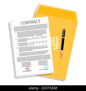 Vertrag, Ordner und Stift. Partnerschaft Unterzeichnung Dokument Konzept. Vektorgrafik Stock Vektor