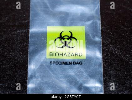 Biohazard, Probenbeutel Stockfoto