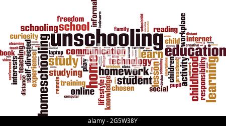 „Unschooling Word Cloud“-Konzept. Collage aus Worten über Unschooling. Vektorgrafik Stock Vektor