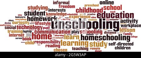 „Unschooling Word Cloud“-Konzept. Collage aus Worten über Unschooling. Vektorgrafik Stock Vektor