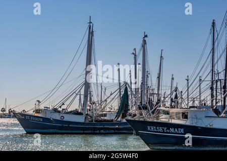 Garnelenboote im Hafen in Palacios, Texas, USA Stockfoto