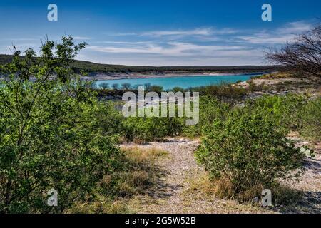 Amistad Reservoir, Blick vom Campingplatz, Rough Canyon Gegend, in der Nähe von Del Rio, Texas, USA Stockfoto