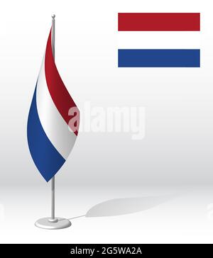 Holland, Niederlande Flagge auf Fahnenmast für die Registrierung der feierlichen Veranstaltung, Treffen ausländischer Gäste. Nationaler Unabhängigkeitstag der Niederlande. Realistisches 3D Stock Vektor
