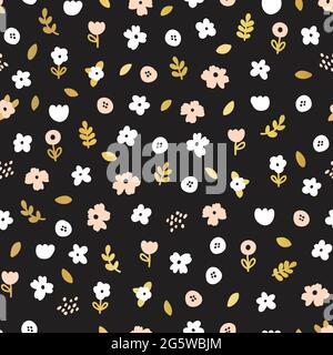 Blümchen nahtlose Vektor-Muster weiß rosa Gold auf schwarz. Minimalistischer Hintergrund wiederholen Fliesen für Textil, Stoff, Oberfläche Muster Design mit Stock Vektor