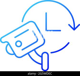 24 7 Schutz mit Sicherheit Videosystem Gradient lineare Vektor-Symbol. 24-Stunden-Überwachung. Fernüberwachung. Farbsymbole mit dünnen Linien. Moderner Stil Stock Vektor