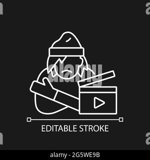 Soziale Videos weißes lineares Symbol für dunkles Thema. Kampagne „Kinematographie für Bewusstsein“. Schlanke, anpassbare Illustration. Isolierte Vektorkontur sy Stock Vektor