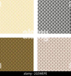 Satz quadratischer Rastermuster mit 3D-Effekt und farbiger Metallverläufe Stock Vektor