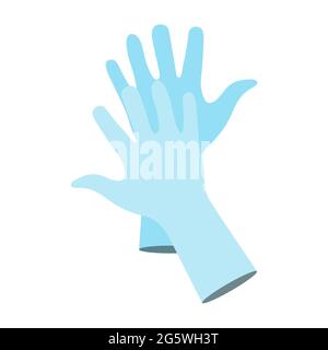 Blaue Schutzhandschuhe aus Gummi oder Nitril. Ein Paar medizinische Latexhandschuhe. Schutz vor Coronavirus und verschiedenen Infektionen. Epidemieprophylaxe Stock Vektor
