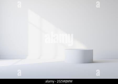 Weißer Raum mit Schatten vom Licht aus dem Fenster. 3d-Rendering Stockfoto