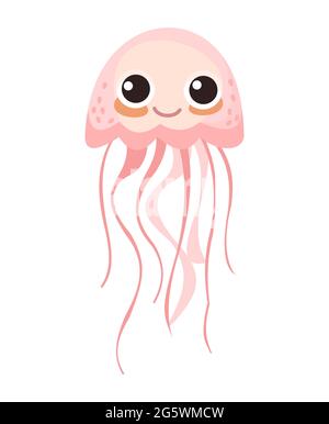 Quallen. Wilde Tiere. Unterwasserwelt. Aquarium oder tropisches Meer. Isoliert auf weißem Hintergrund. Illustration im Cartoon-Stil. Flaches Design Stock Vektor