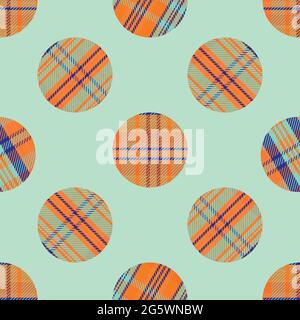 Gewebte Tartan Kreise nahtlose Vektor-Muster Hintergrund. Karierten, kreisförmigen Hintergrund in Neon-Tropenfarben. Geometrische Kunstwebqualität in modernem Karomuell Stock Vektor