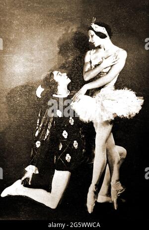 Ein gedrucktes Programmfoto von Vera Nemitschinova (Nemtchinova) 1900-1984 1949 und Anatole Obukhov (Oboukhoff) im Ballett „lel Lac des Cygnes“ (Schwanensee des Komponisten Pjotr Iljitsch Tschaikowsky Stockfoto