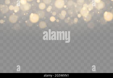 Glänzendes Bokeh isoliert auf transparentem Hintergrund. Goldene Bokeh-Lichter mit glühenden Partikeln isoliert. Weihnachtskonzept Stock Vektor