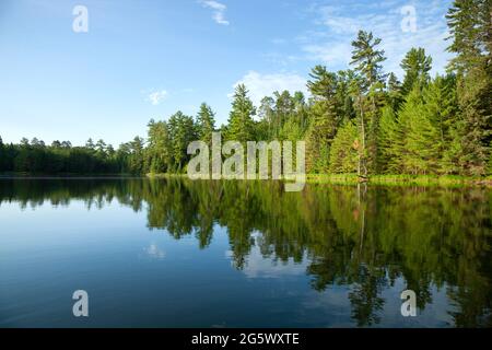 Schöner kleiner blauer See im Norden von Minnesota an einem ruhigen Sommermorgen Stockfoto