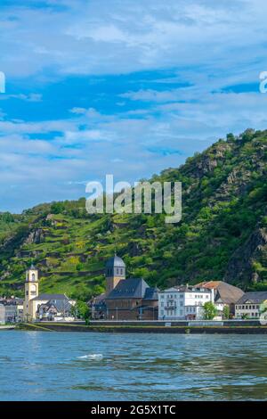 Kleinstadt St. Goarshausen an der Loreley, Oberes Mittelrheintal, UNESCO-Weltkulturerbe, Rheinland-Pfalz, Deutschland Stockfoto